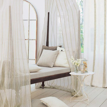 Open pure linen curtain window screen fabric striped simple living room bedroom window custom finished installation vegetal linen