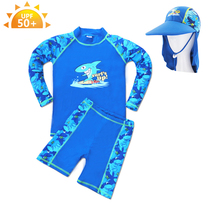  Summer childrens and boys  split swimsuit Sunscreen long-sleeved middle and large childrens swimsuit Hot spring quick-drying swimsuit surfing suit