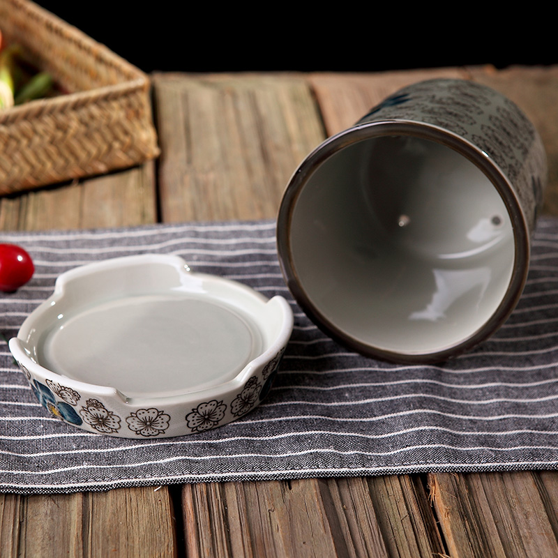 Ceramic tube under the glaze color chopsticks box Japanese chopsticks chopsticks box under the big drum jingdezhen glaze color creative chopsticks cage