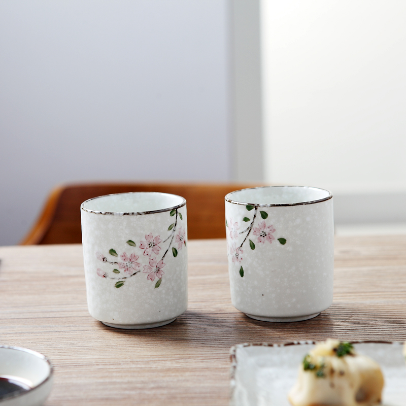 Jingdezhen cherry blossom put under the glaze color hand - made ceramic keller cup straight cup cup cup coffee cup milk cup