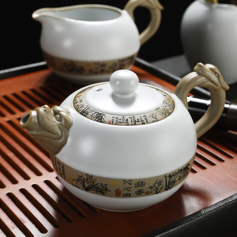 Beauty cabinet elder brother up with ceramic teapot single pot of contracted open tea cups kung fu tea set household of Chinese style tea