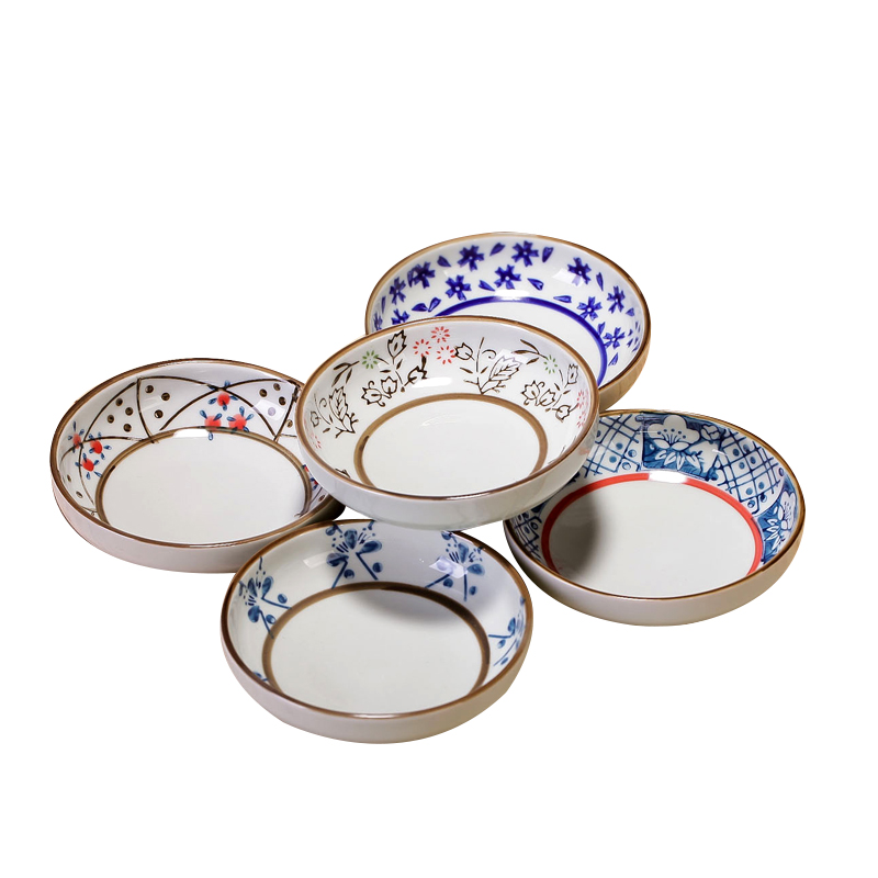 Ling Ming xuan chashe rounded flavor dish of form a complete set of ceramic tableware dipping sauce dish of Japanese under the glaze color hand - made soy sauce dish