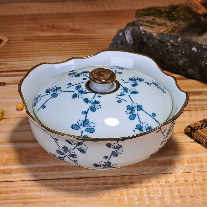 陶瓷日式盖碗 景德镇釉下彩碗 蒸蛋碗 带盖陶瓷碗 面碗汤碗产品展示图2