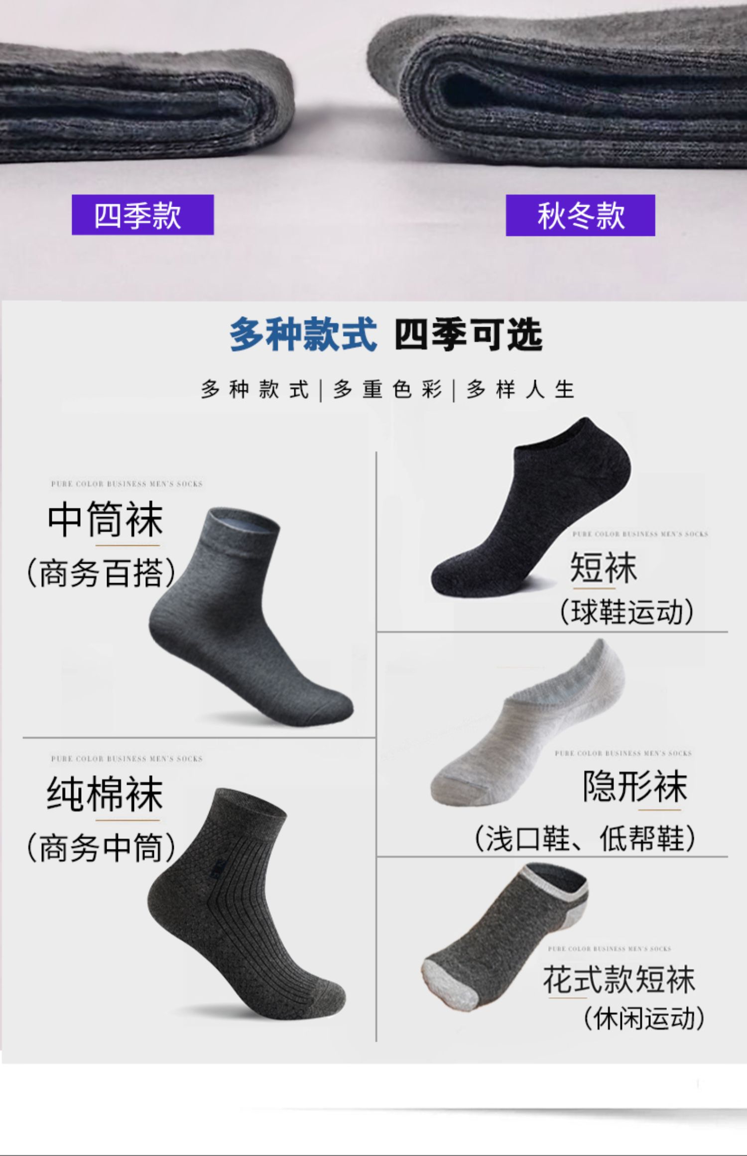 南极人袜子男中筒棉袜秋冬防臭吸汗长短袜冬季加厚黑色船袜男士潮商品详情图