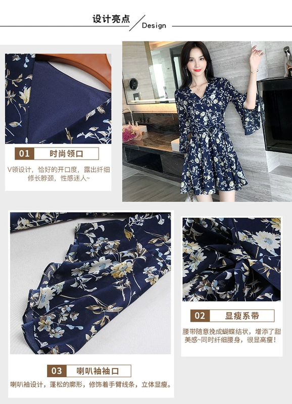 Mùa xuân và mùa hè 145 kiểu mới XS nhỏ nhắn ngắn 150 cm cao 155 phụ nữ váy voan hoa cổ chữ V siêu ngắn - váy đầm