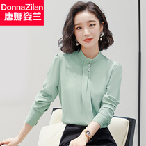 Long sleeve chiffon white shirt women 2021 Autumn New Lady temperament fashion foreign style base collar professional shirt
