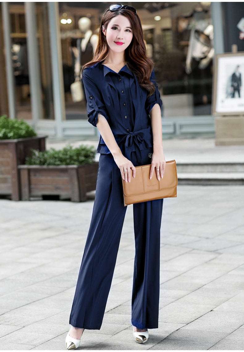 2017夏季女士名媛气质修身阔腿裤两件套雪纺