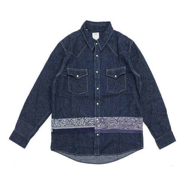 现货visvimssbandanabordershirtonewash腰果花牛仔衬衫