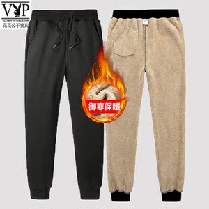 花花公子贵宾冬季加绒加厚中老年休闲男羊羔绒宽松大码保暖爸爸裤