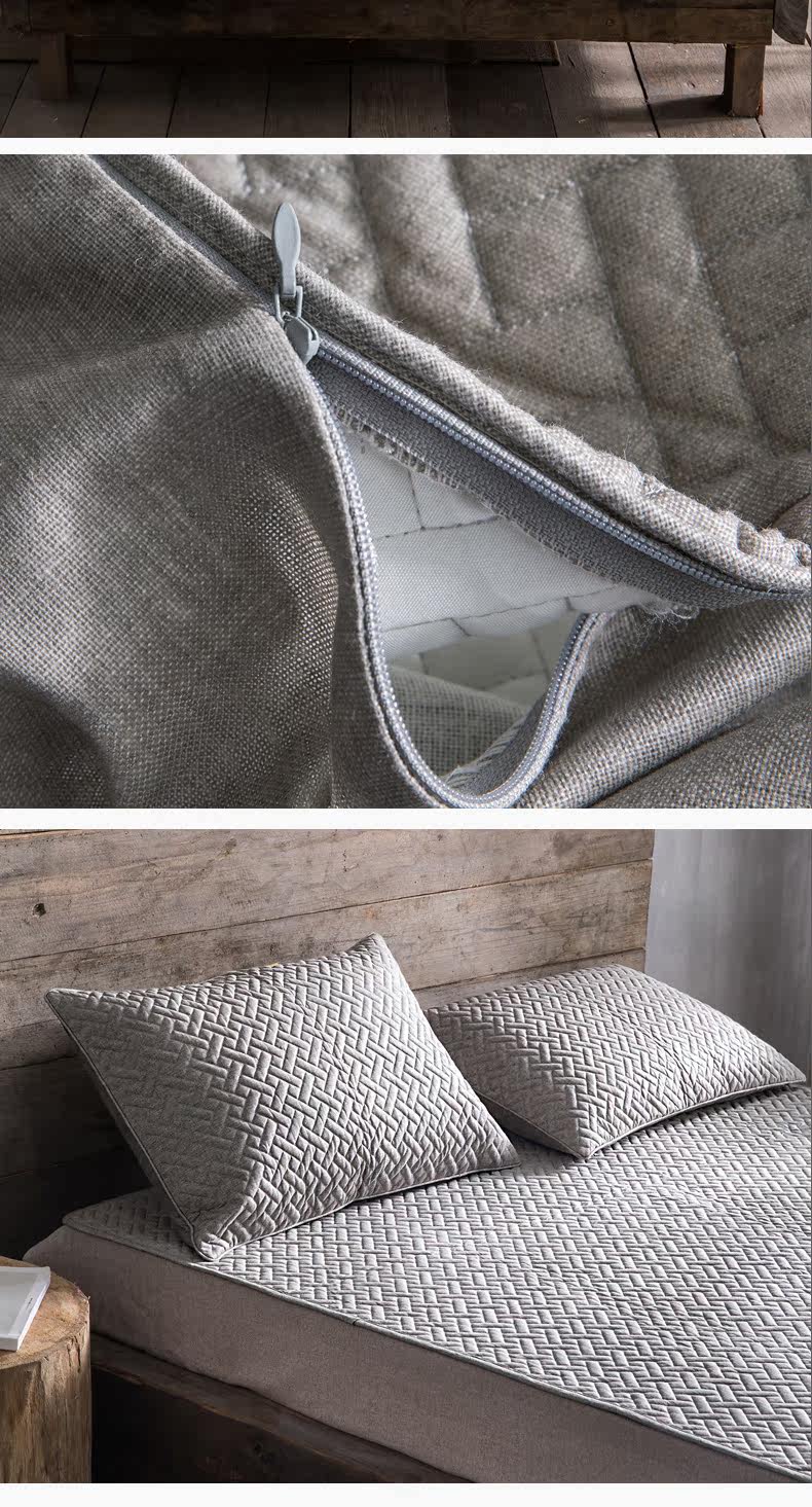 高档日式简约北欧风夏季棉麻凉席三件套1.51.8m双人床空调席子