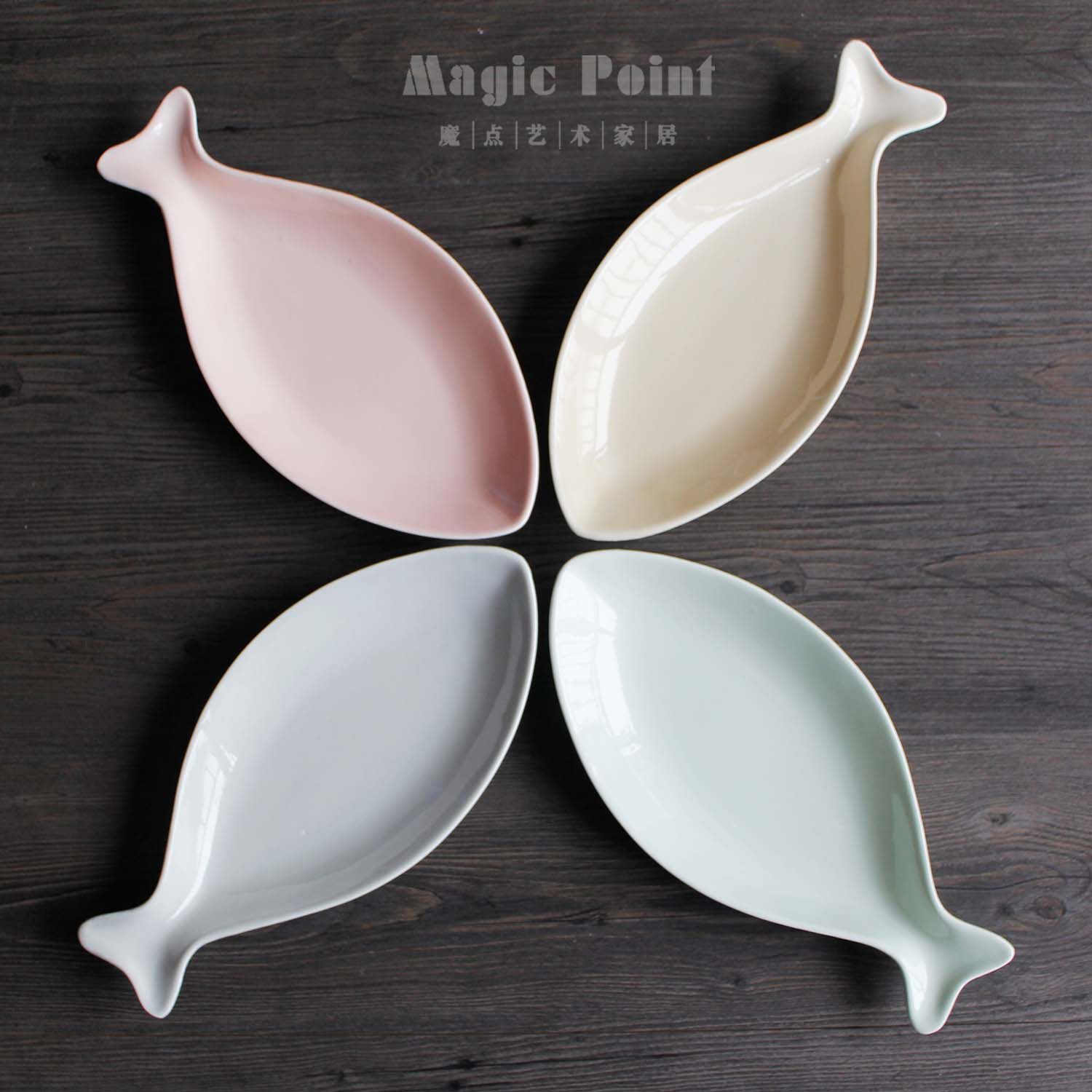 纯色鱼形盘子陶瓷盘创意 西餐异形碟 餐厅家用蒸鱼盘家用菜盘餐具