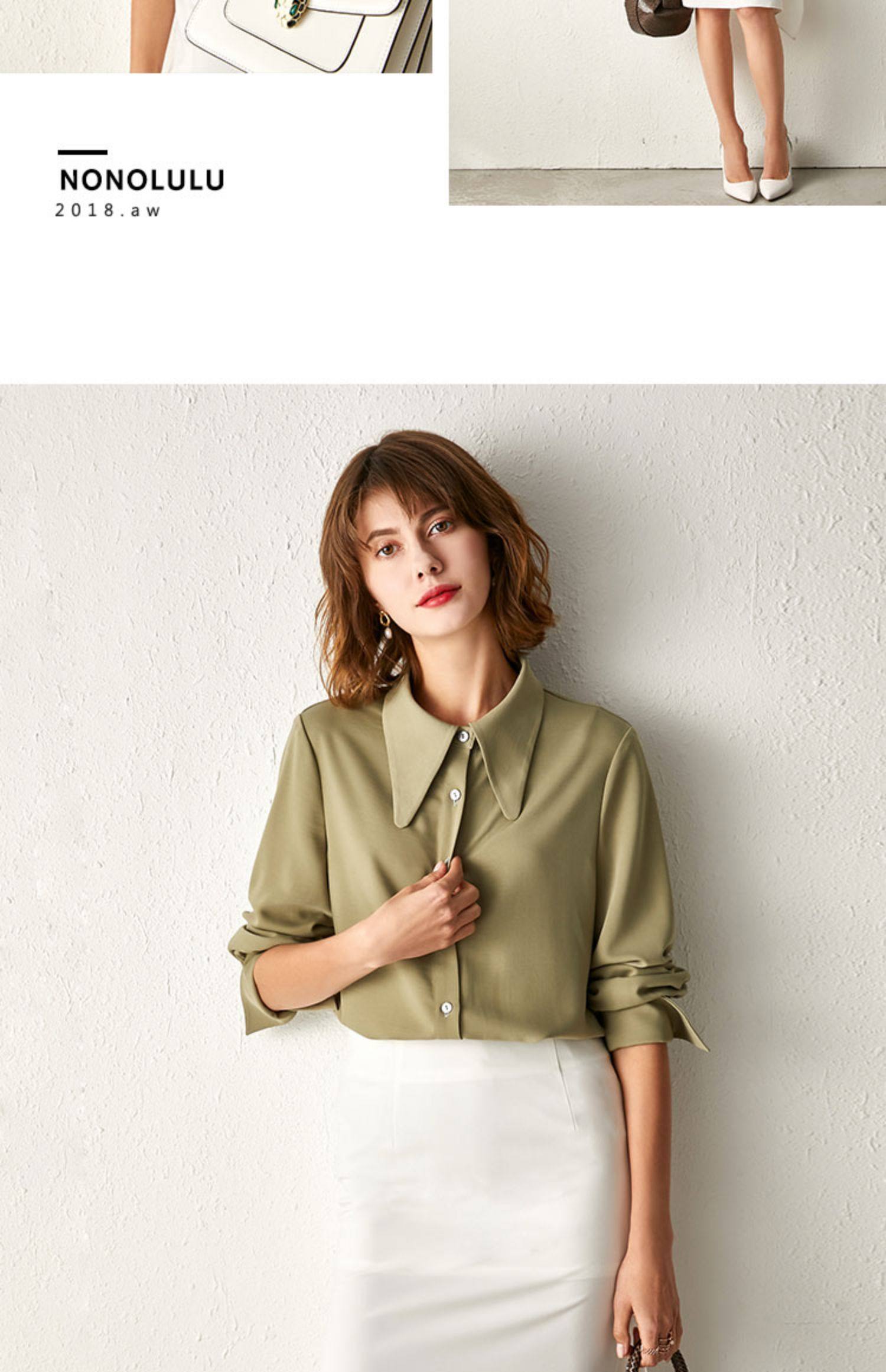 宽松大尖领衬衫雪纺复古港味工装衬衣女秋季设计感小众长袖上衣_分享