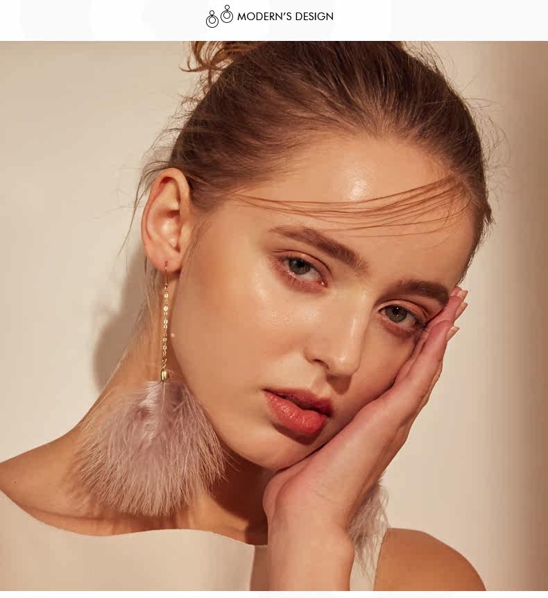 xibeiling秋冬羽毛耳环女 气质韩国长款百搭吊坠时尚潮人耳钩耳饰