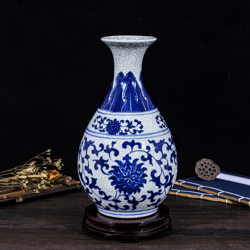 Crack in jingdezhen ceramics glaze antique blue and white porcelain vase decoration home act the role ofing mesa of the sitting room of Chinese style restoring ancient ways furnishing articles