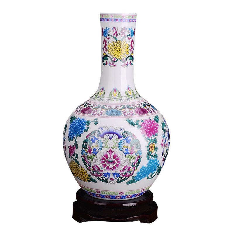 Jingdezhen ceramic vase colored enamel flower imitation of classical Chinese style household decoration decoration crafts