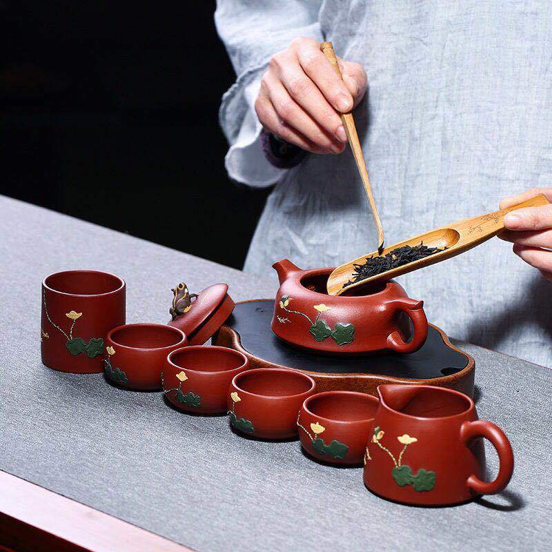 Authentic yixing it lotus pond moonlight tea set zhu mud dahongpao teapot pure manual single pot