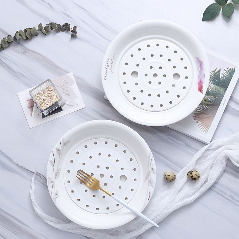 Double disc ceramic large dumpling plate household dumpling dish drop ipads China creative fruit dish dish tray steamed