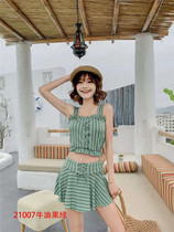Sexy swimsuit female split plaid harness 21007 Three conservative big code 2020 new Korean dress swimsuit