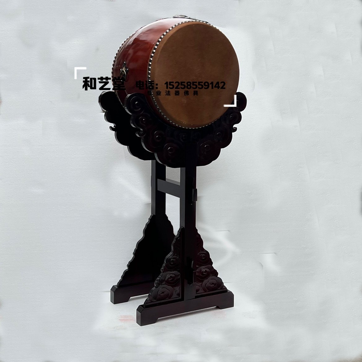 全实木鼓架法器台湾毛皮鼓立鼓风雷鼓铃鼓钟鼓50公分60公分
