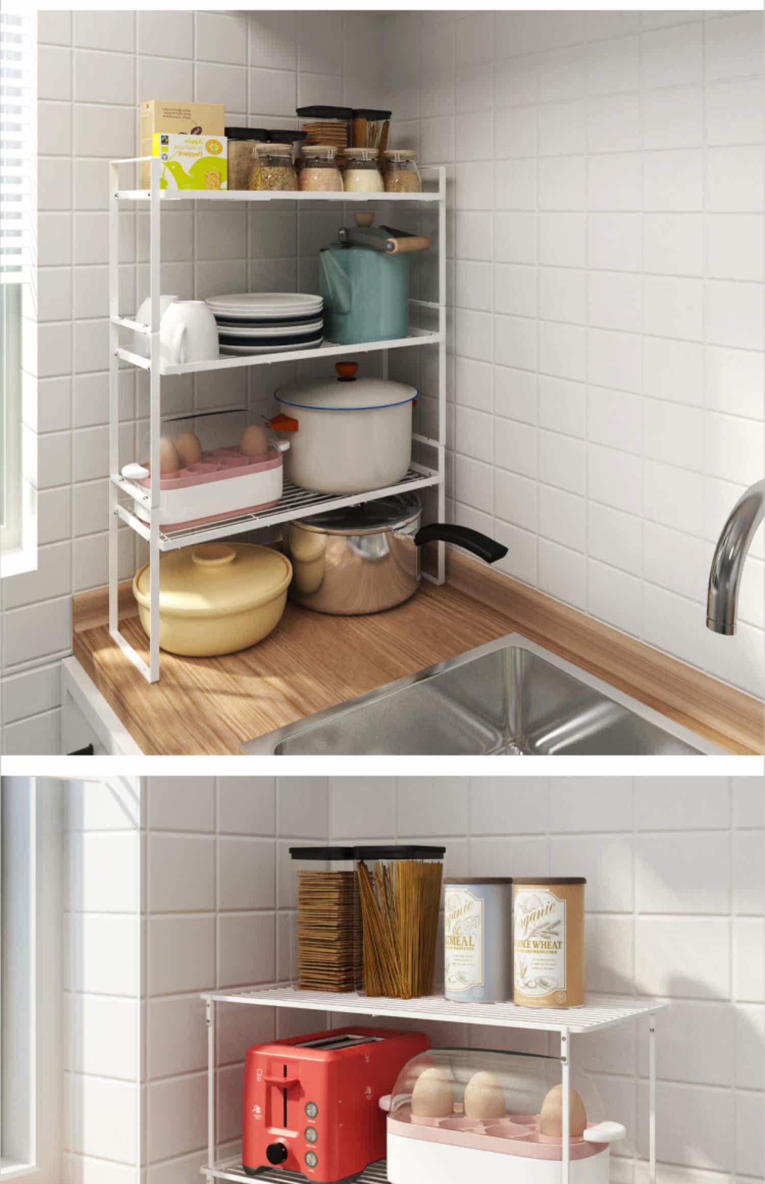 厨房小电器置物架灶台桌面二层多层锅架橱柜内分层窄夹缝杂物收纳