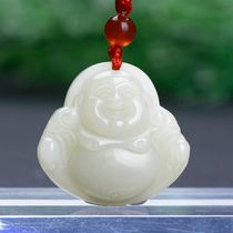 Natural Hetian Jade White Jade Buddha Male pendant Female Maitreya Laughing Buddha Jade pendant Necklace Pendant Jade pendant Xinjiang Jade pendant