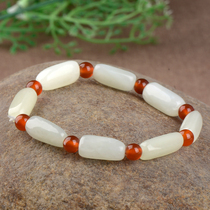 Natural Xinjiang Hetian jade seed bracelet Female white jade bracelet with carnelian beads Jade rough stone bracelet Agate
