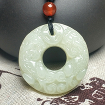 Natural Hetian jade pendant mens and womens white jade Pixiu safe buckle jade buckle jade pendant Jade necklace jade necklace