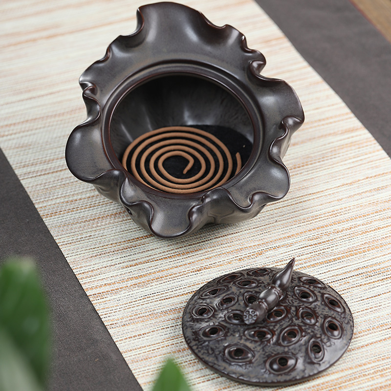 Oriental lotus clay ceramic incense coil incense buner furnishing articles household indoor teahouse sandalwood incense aroma stove decoration