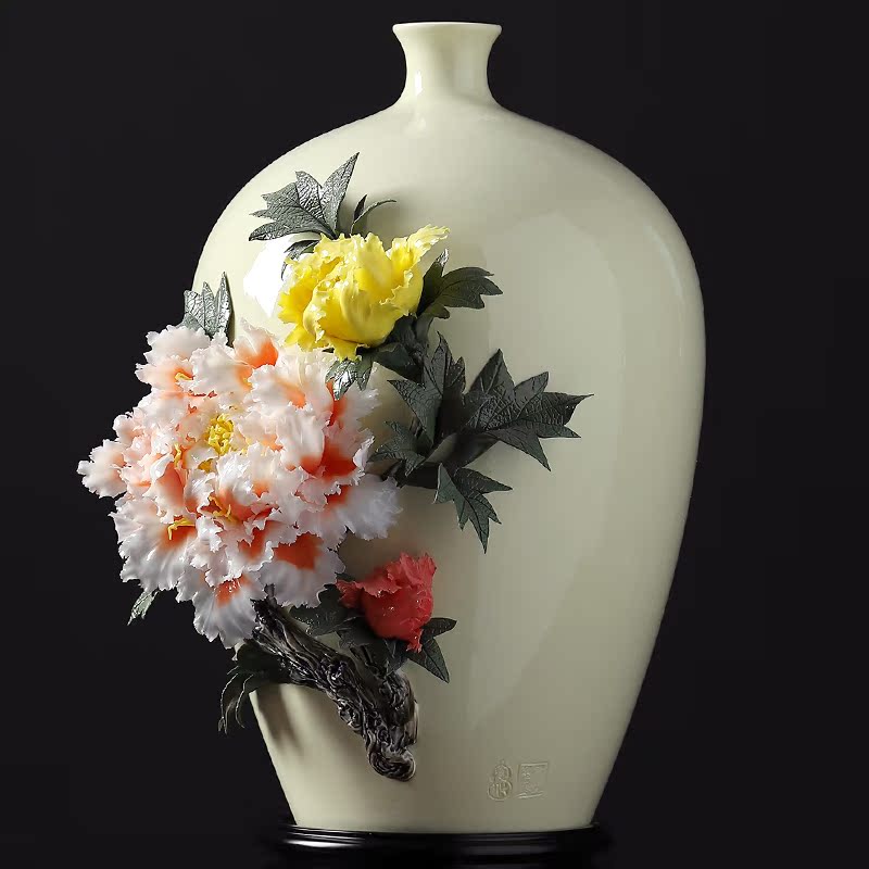 Oriental clay ceramic vase peony sitting room adornment is placed version into opening gifts/blooming flowers