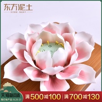Oriental earth handmade lotus ornaments Kneading ceramic craft Zen for Buddha desktop decorations Clean Lotus flowers