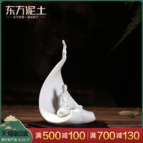Oriental clayOne leaf and one bodhiDehua white porcelain sculpture art ceramics Chinese Zen desktop ornaments
