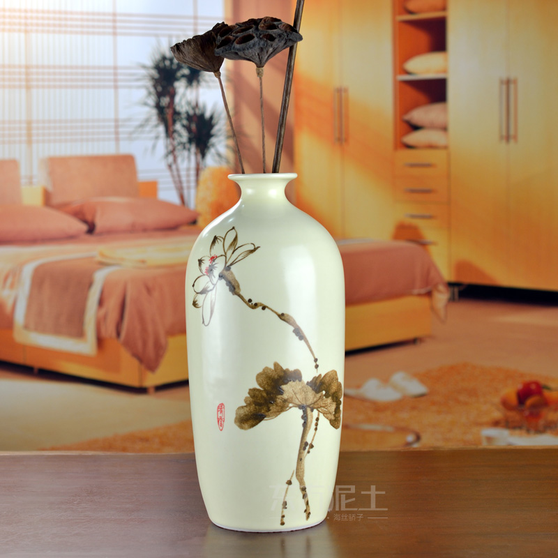 Oriental soil of new Chinese style ceramic vase furnishing articles furnishing articles TV ark, three - piece suit the sitting room porch partition lotus bottle