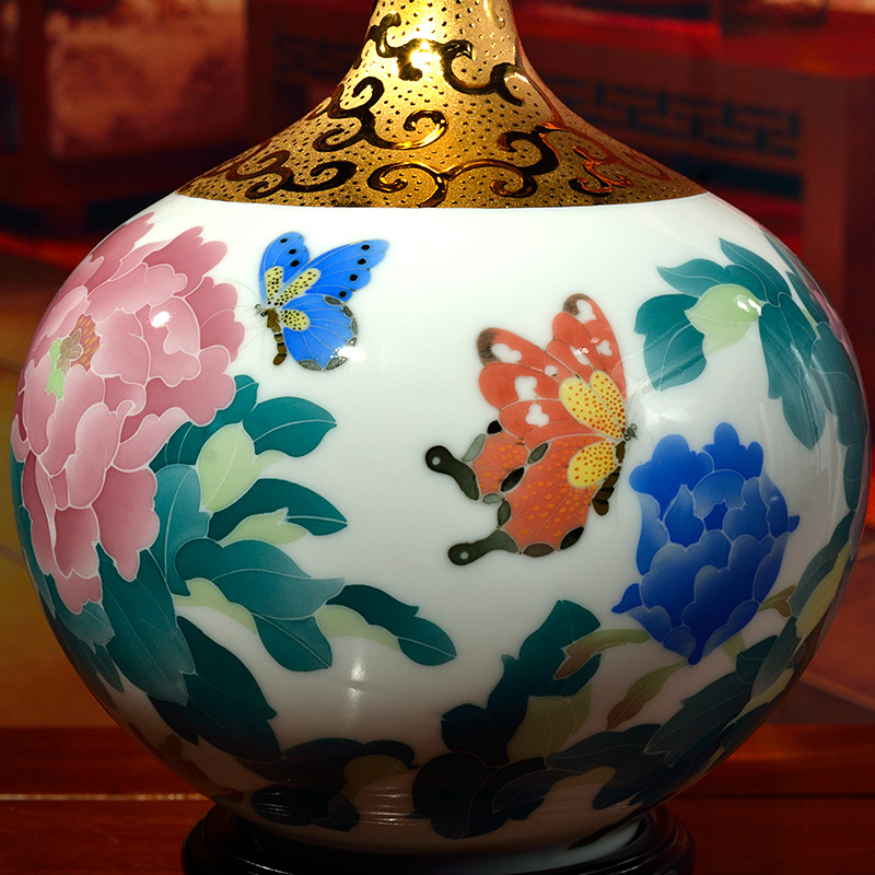 Oriental soil hand - made ceramic vase furnishing articles flower arranging creative Chinese housewarming gift/gold plated small bottle