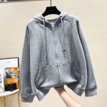 Kangaroo pocket solid color sweater womens cotton cardigan Autumn New Korean loose ins Joker sleeve student jacket