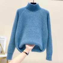 Half-collar insert sleeve loose sweater female gas patch outfitted thick knitted shirt warm tide in autumn and winter