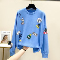 Cartoon printing pullover round collar lazy wind loose sweater female Spring and Autumn New Korean long sleeve jacket tide top