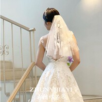 New Korean double-layer Bride wedding veil soft yarn simple Joker marriage proposal engagement head yarn