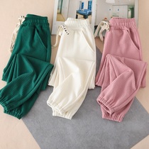 Girls' pants spring and autumn thin pink bubble folded wrinkle trousers New medium children's sweatpants in spring and autumn 2022