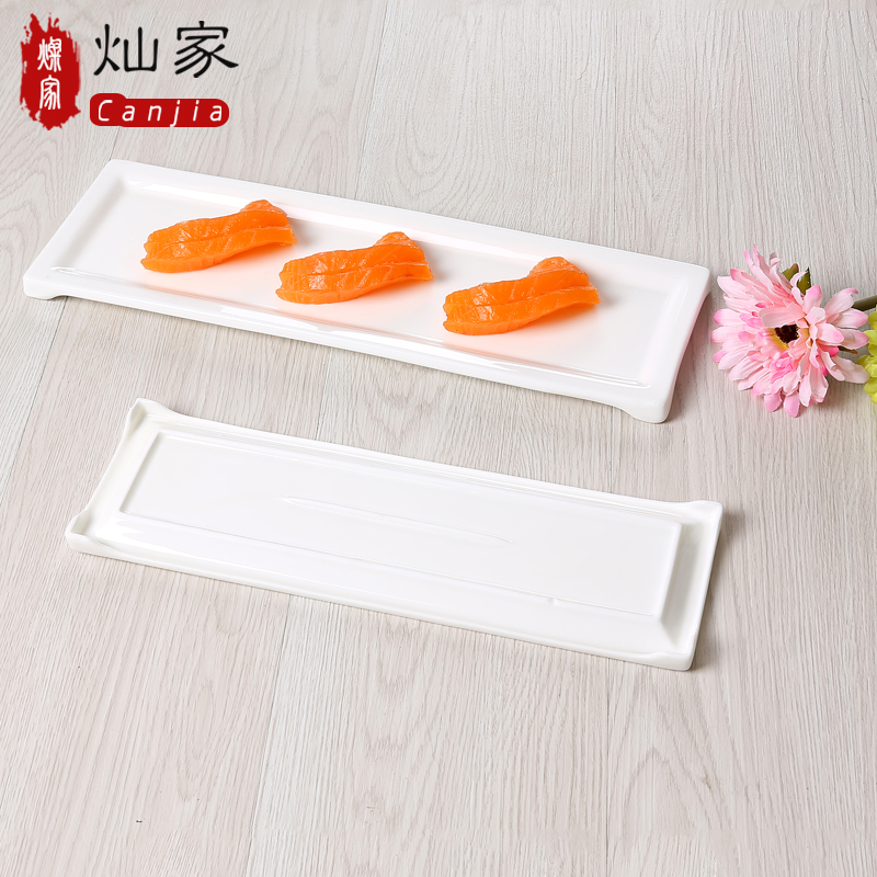 Creative pure white ceramic rectangular plate strip sushi dessert cake Japanese chicken wing plate plate plate