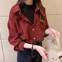 claudie pasey fake two-piece shirt female corduroy shirt loose casual autumn winter mid-collar top trend