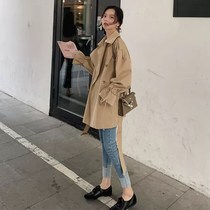 claudie pasey windbreaker female new Korean version of temperament long small waist Joker casual coat