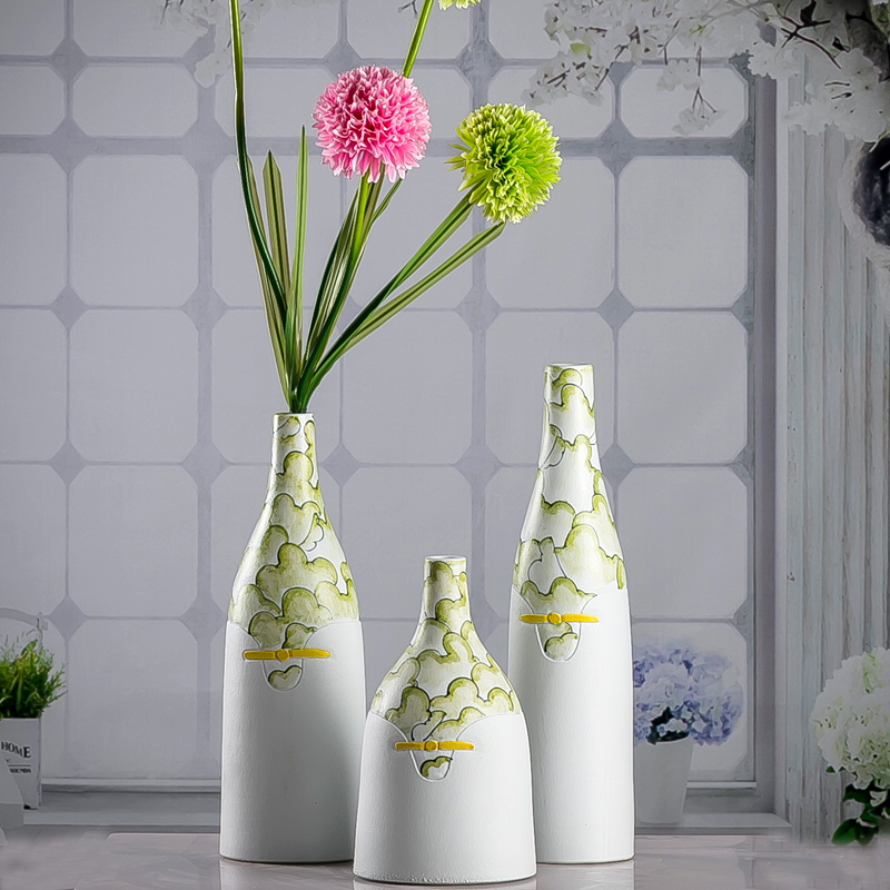 Hand - made ceramics from European vase three - piece furnishing articles sitting room flower arrangement in the Nordic beauty dried flower decoration light key-2 luxury decoration