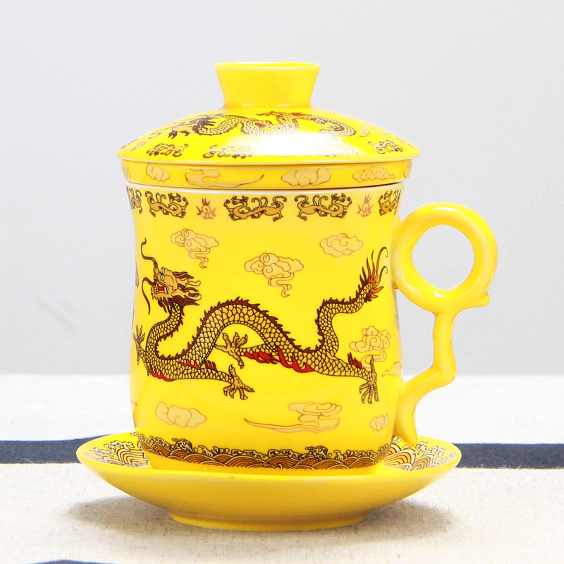 New dragon ceramic cup four cups with cover filter tea cup cup keller master home office meeting