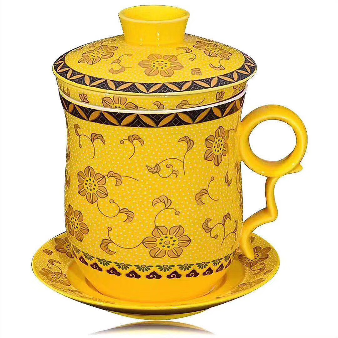 New dragon ceramic cup four cups with cover filter tea cup cup keller master home office meeting