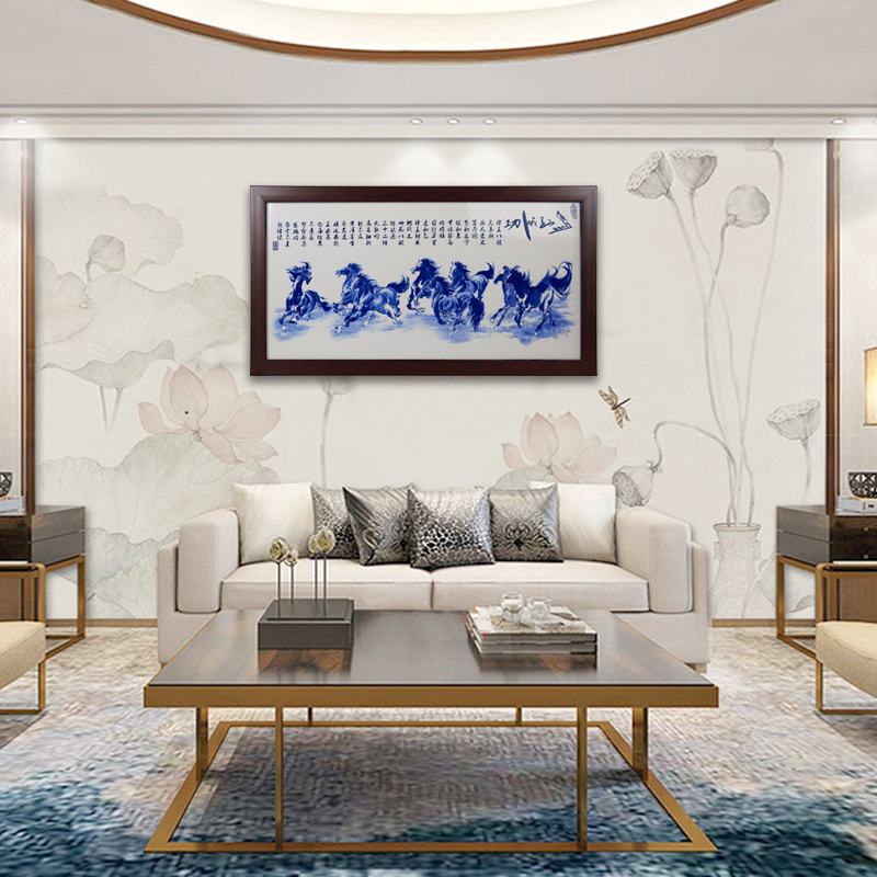 The Business needs of new Chinese style adornment sitting room hangs a picture of jingdezhen ceramic painting heart sutra sofa setting wall painting murals