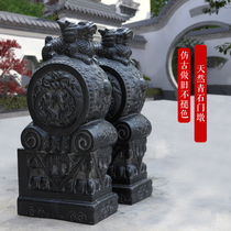 Bluestone Antique Door Pier Drum Stone Carving Small Elephant Stone Lion Kirin Pixiu Custom New Chinese Style Villa Garden Stone