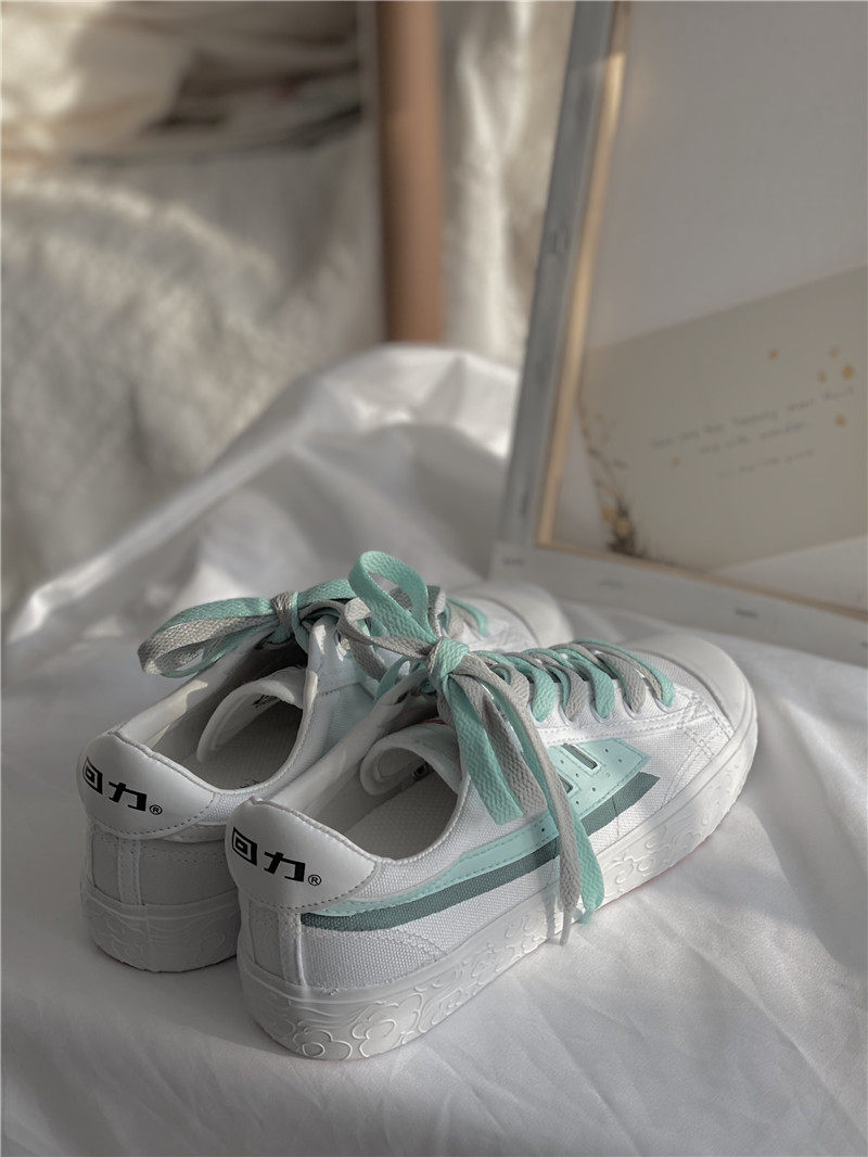 jimu回力樱花鞋帆布抹茶绿鸳鸯鞋女手绘爆改限量情侣礼物马卡龙