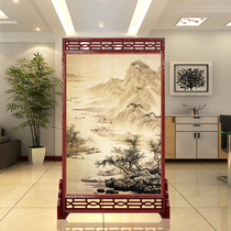 New Chinese office Screen partition Decorative Landscape Character Painting Double-sided Seat Screen Solid Wood Hollowed-out Cloth Art minimalist
