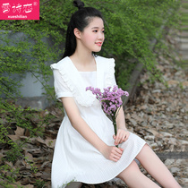 Summer White Dress Doll skirt middle school students Korean junior high school students sweet waist short sleeve medium long dress