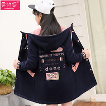 Autumn and winter New hooded cardigan girl sweater long baseball uniform female cute middle school students long sleeve plus cotton coat